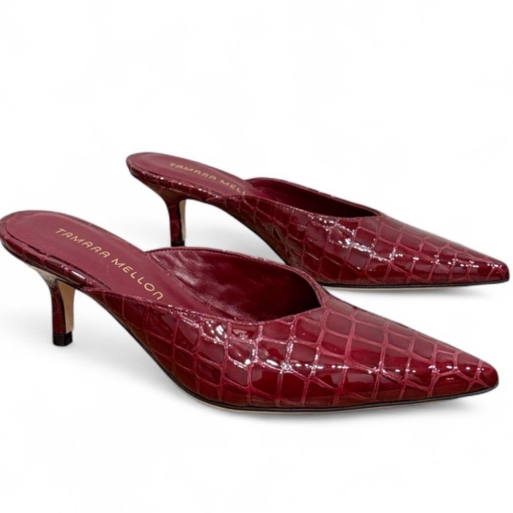 Tamara Mellon Red Croc Leather Mule Pump Size 6
